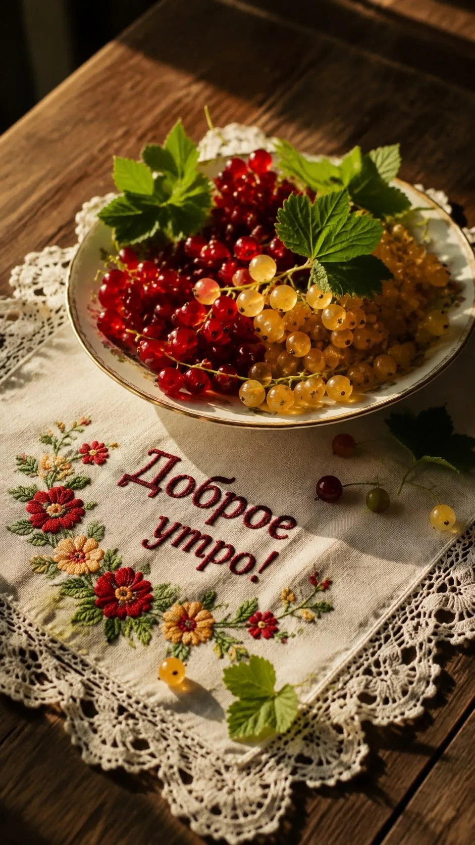 Открытка с добрым утром и ягодами
