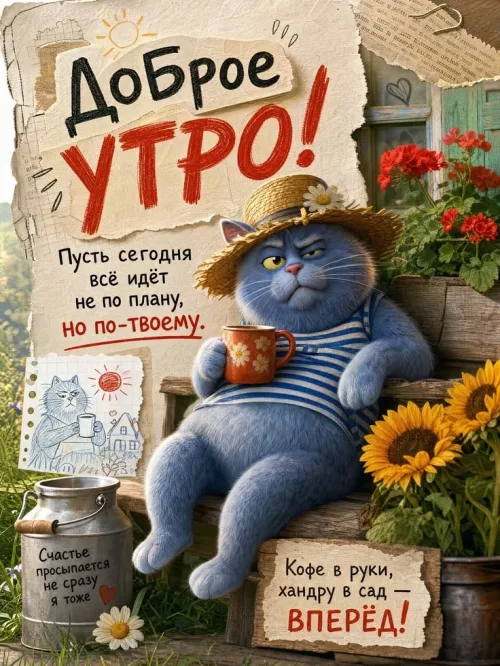 Позитивная открытка с добрым утром и кофе