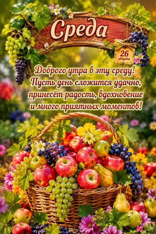 Открытка с доброй средой и яблоками