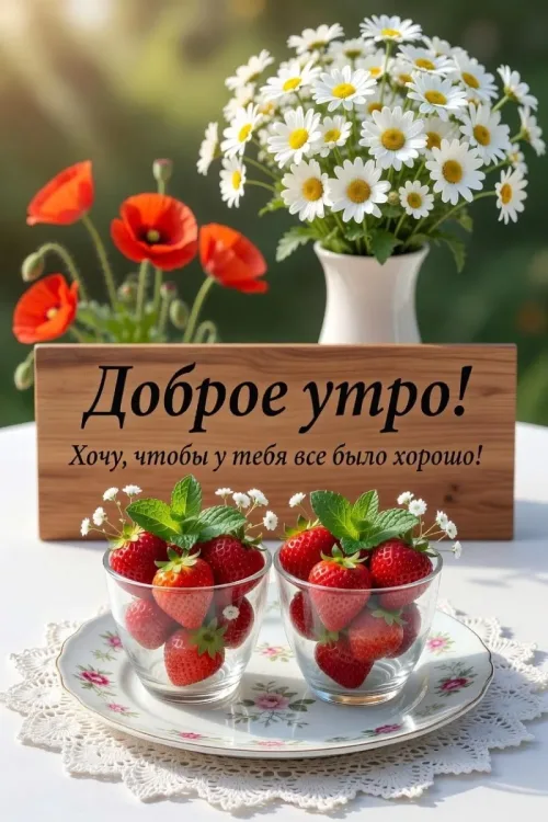 Открытка с добрым утром и цветами