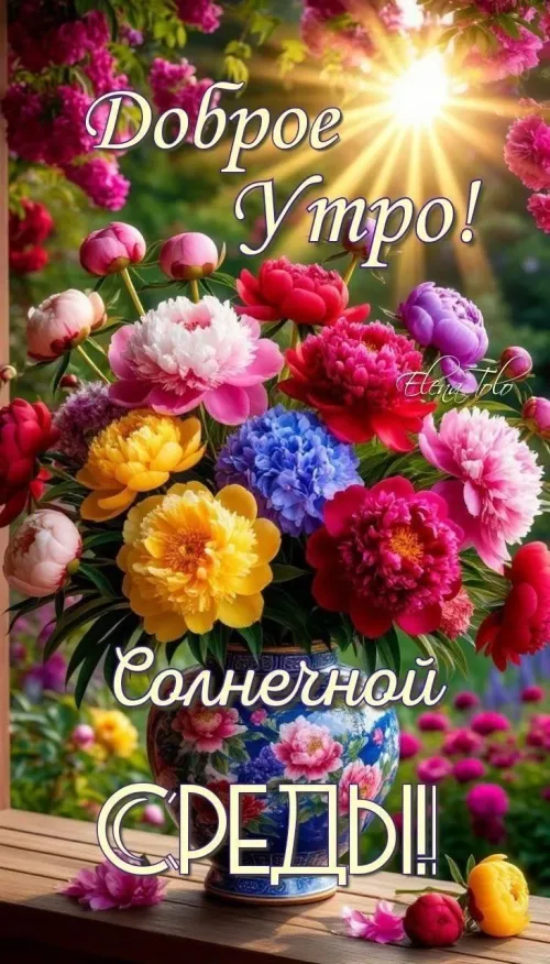 Открытка с добрым утром и солнечными цветами