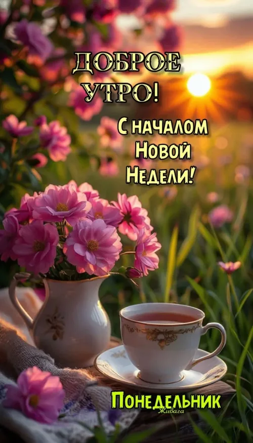 Открытка с добрым утром и цветами на понедельник
