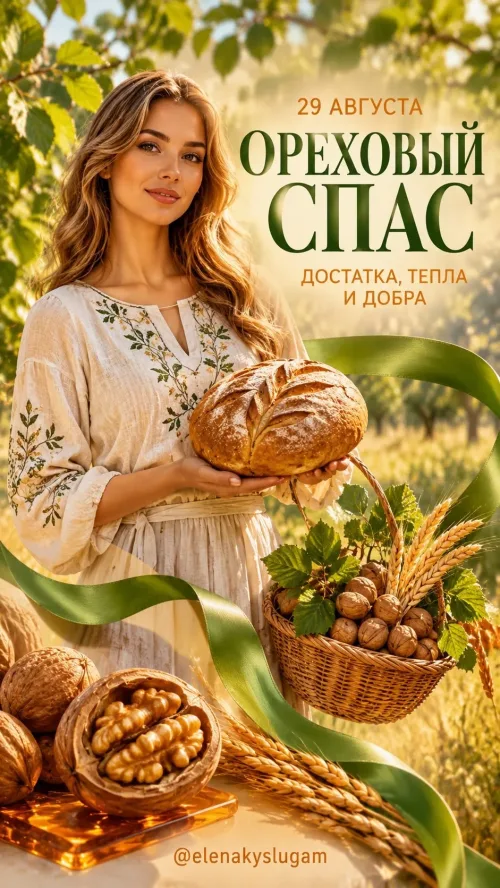 Открытка с Ореховым Спасом: Достатка, тепла и добра