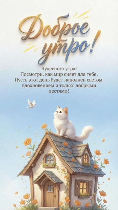 Позитивная открытка с добрым утром и котом