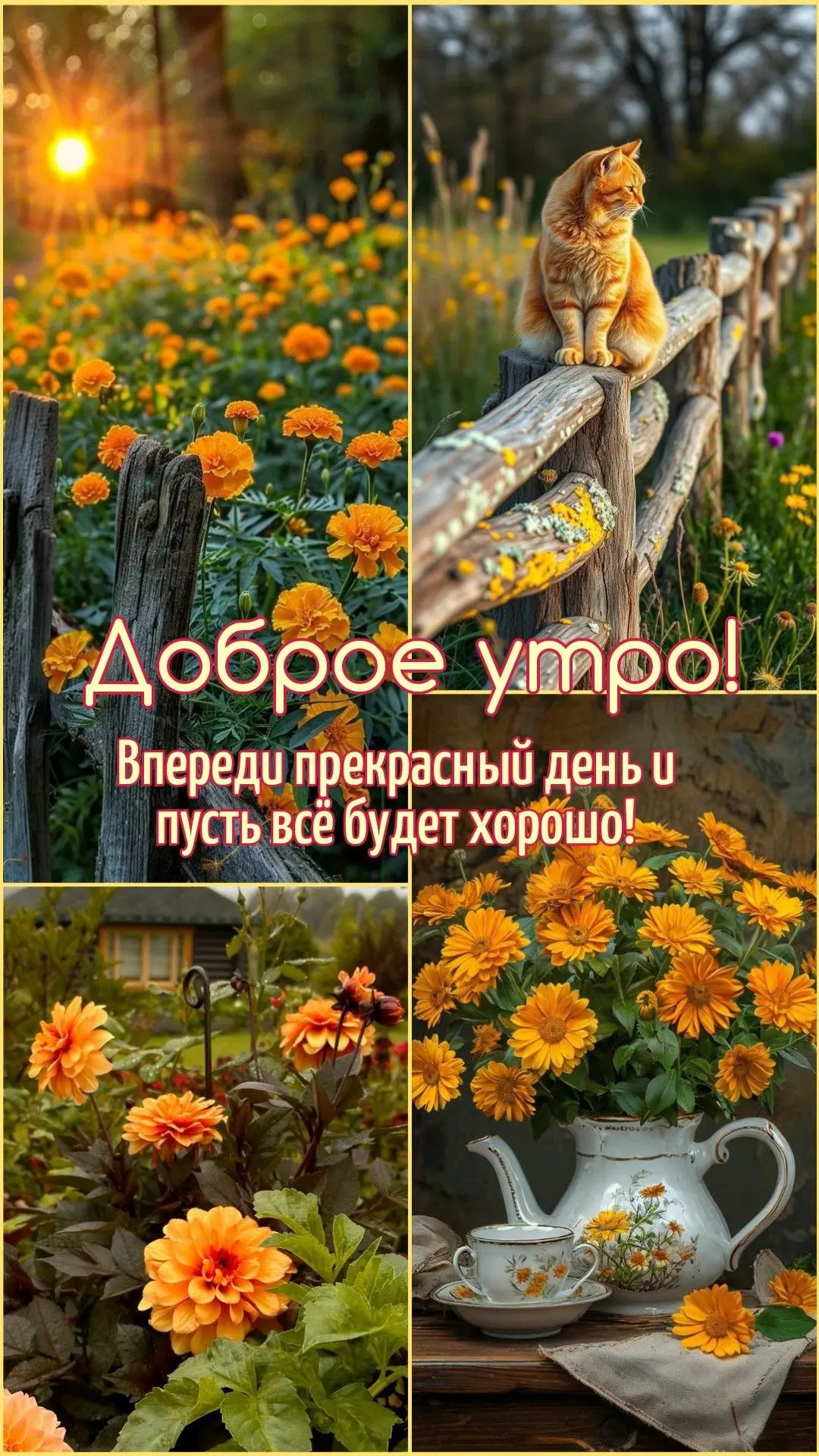 Позитивная открытка с добрым утром и цветами