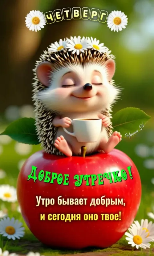 Позитивная открытка с добрым утром и ежиком