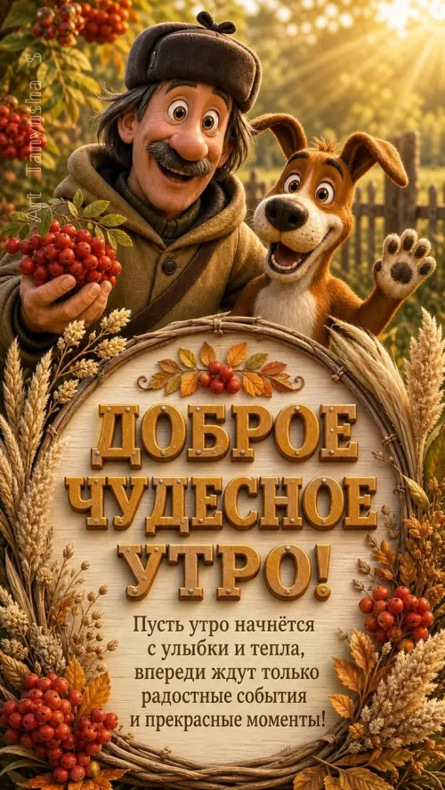 Открытка с добрым утром и осенними ягодами