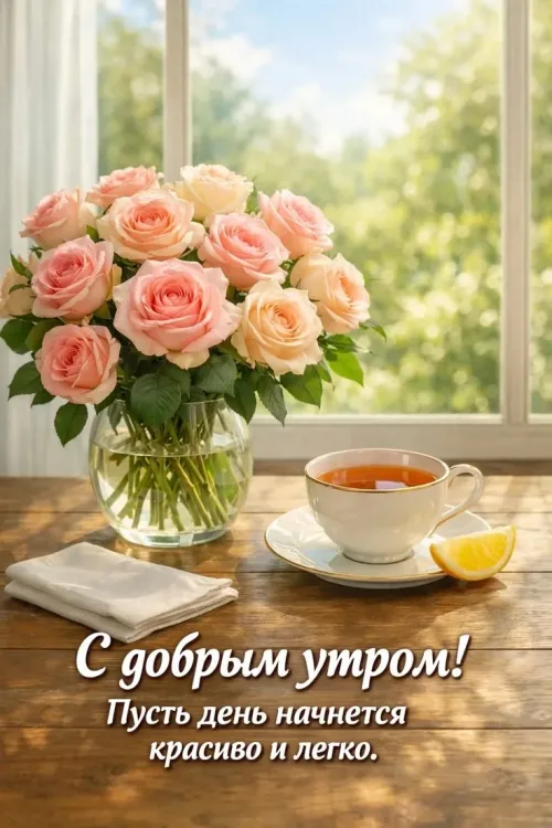 Открытка с добрым утром и позитивными пожеланиями