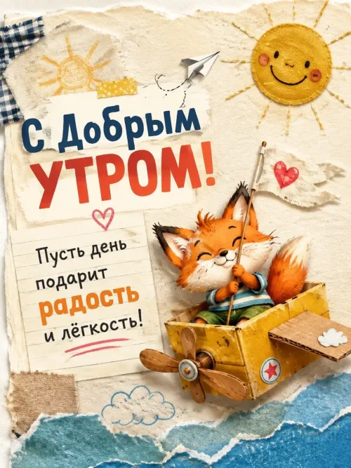 Позитивная открытка с добрым утром и улыбающимся животным