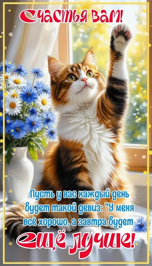 Открытка с счастьем и кошкой