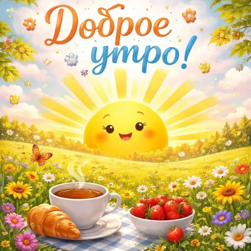 Открытка с добрым утром и солнцем