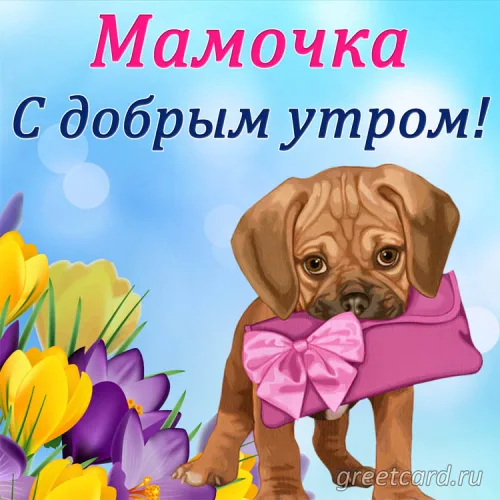 Утренняя открытка с мамой и милым щенком