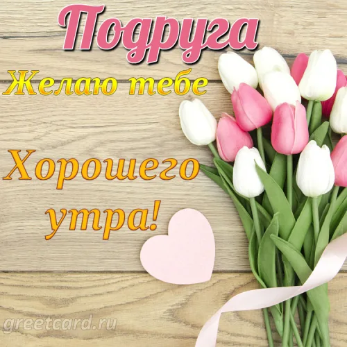 Открытка с тюльпанами и пожеланием хорошего утра для подруги