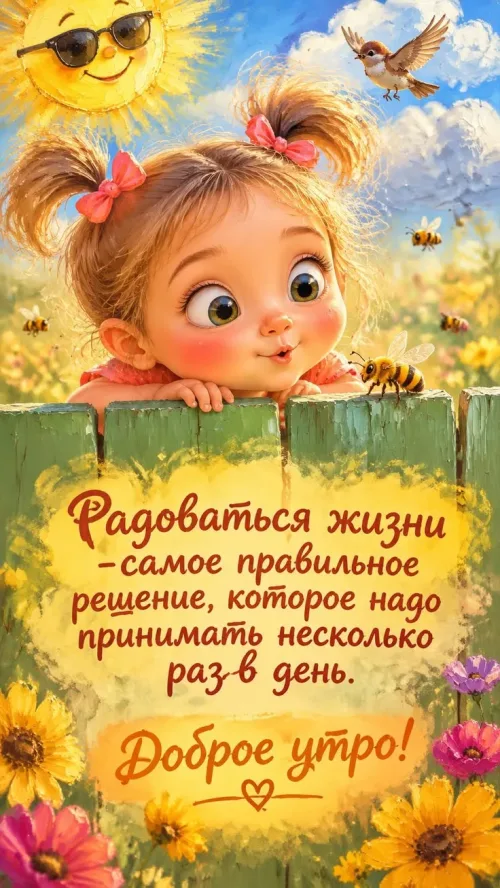 Позитивная открытка с добрым утром и пчелой