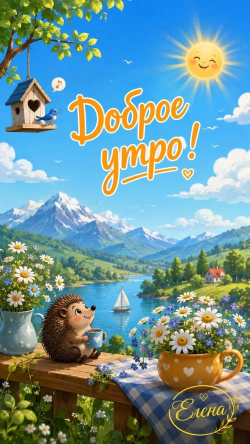 Позитивная открытка с добрым утром и солнцем