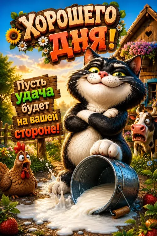Открытка с добрым утром и котом