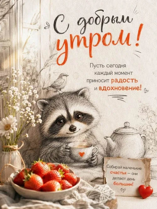 Позитивная открытка с добрым утром и животным