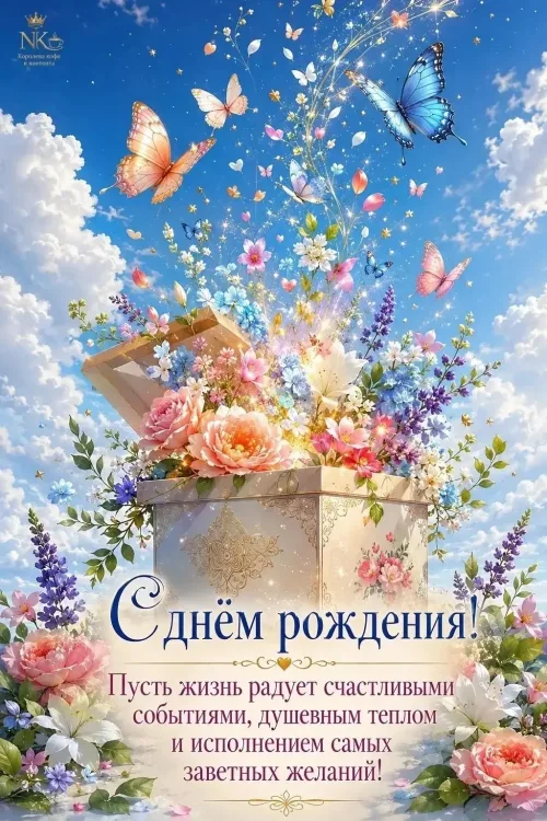 Открытка с днем рождения мужчине с цветами и бабочками