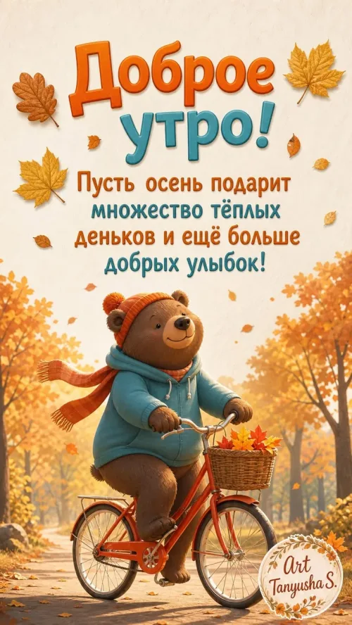 Доброе утро осенью с медведем на велосипеде