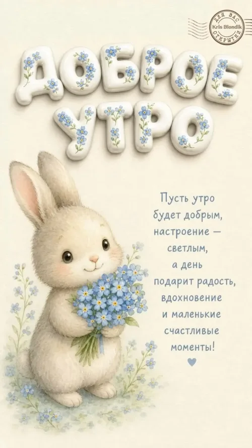 Позитивная открытка с добрым утром и кроликом