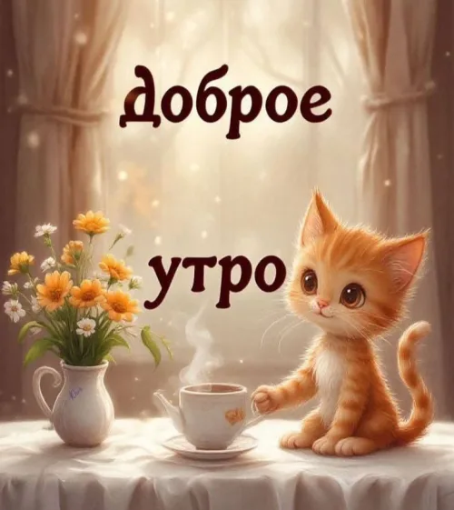 Прикольная открытка с добрым утром и кошкой