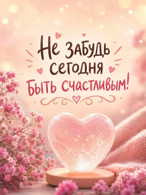 Открытка с пожеланием счастья и цветами