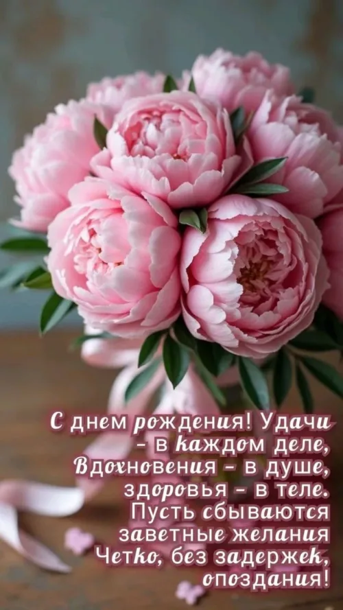 Открытка с днем рождения женщине с букетом пионов