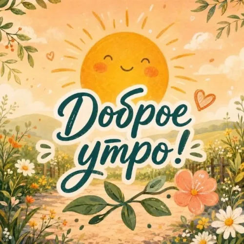 Позитивная открытка с добрым утром и цветами