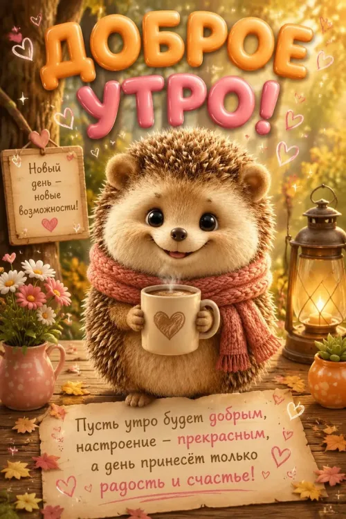Утренняя открытка с ягушкой и цветами