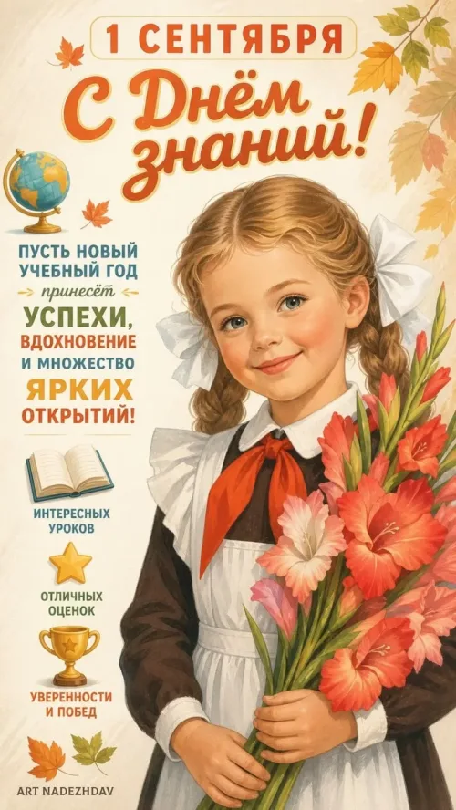 Открытка с Днём знаний осенью с цветами