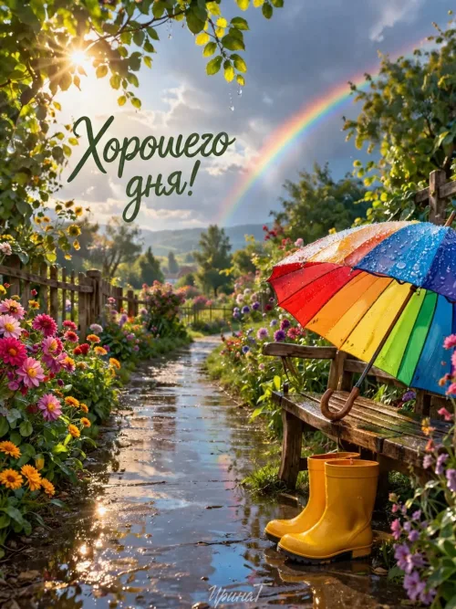 Хорошего дня открытка с радужным пейзажем