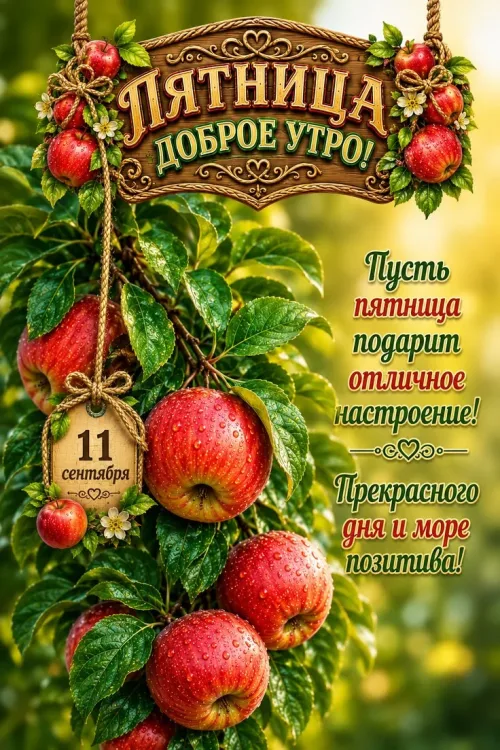 Открытка с пятницей и яблоками