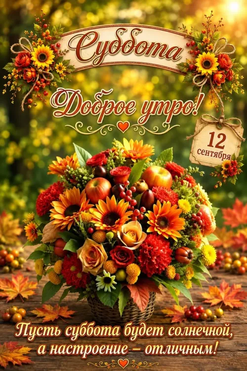 Открытка с добрым утром и осенними цветами