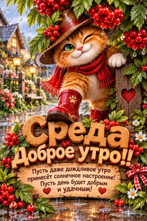 Кот в осеннем пейзаже открытка с доброй средой
