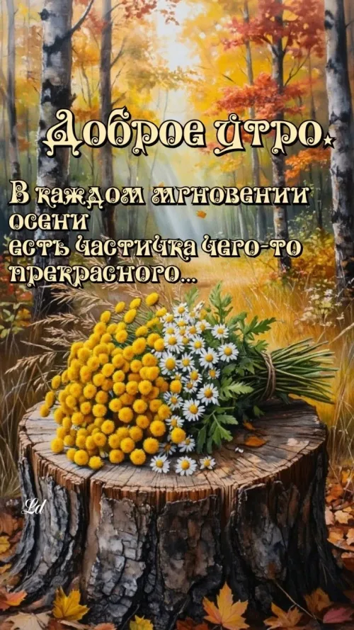 Открытка с Доброго утра осенью и цветами