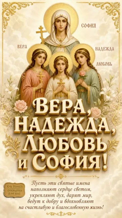Открытка с изображением святых и пожеланиями