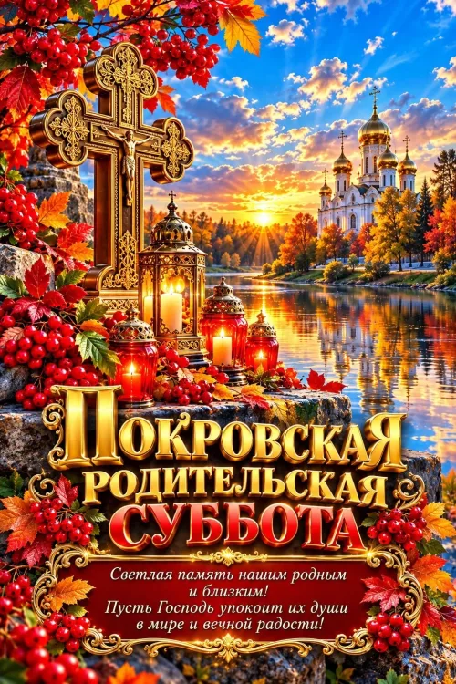 Покровская родительская суббота открытка с осенним пейзажем