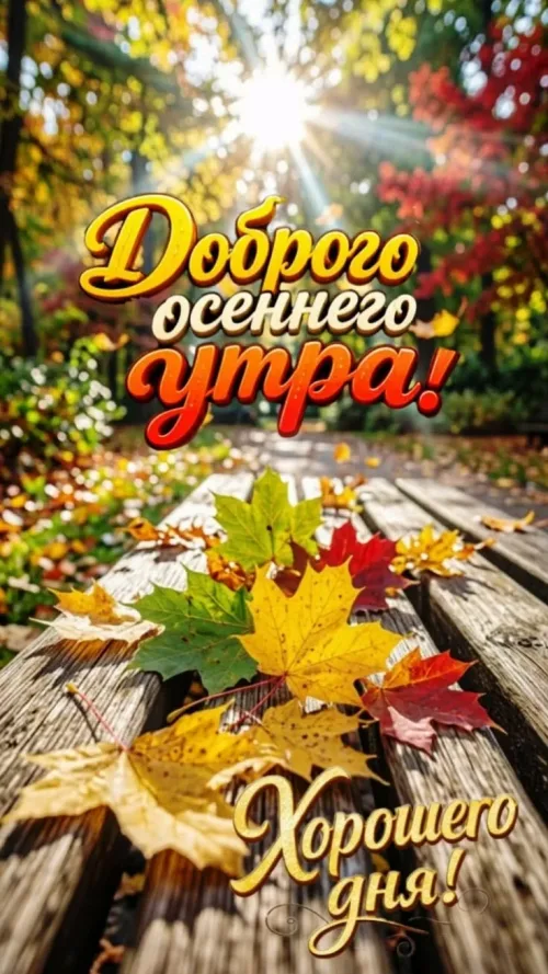 Открытка с осенним утром и листьями