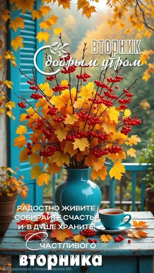 Открытка с добрым утром на осень вторника