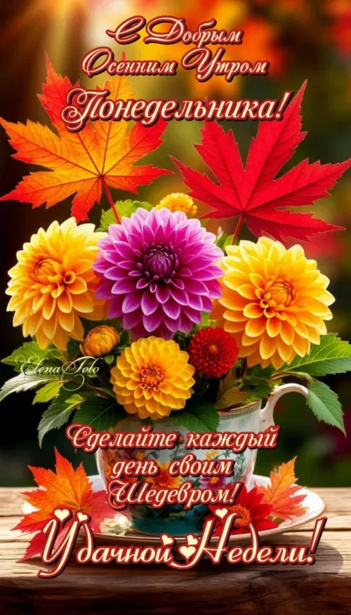 Открытка с добрым осенним утром и цветами