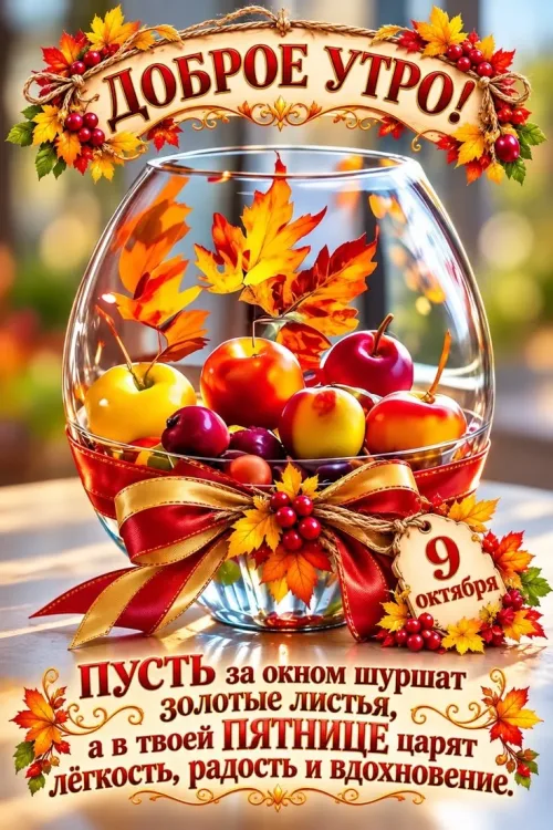 Открытка с доброе утро и яблоками на пятницу