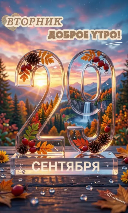 Открытка с добрым утром на вторник осенью