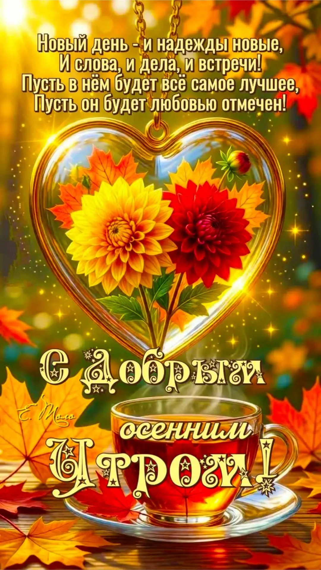Открытка с добрым осенним утром и цветами