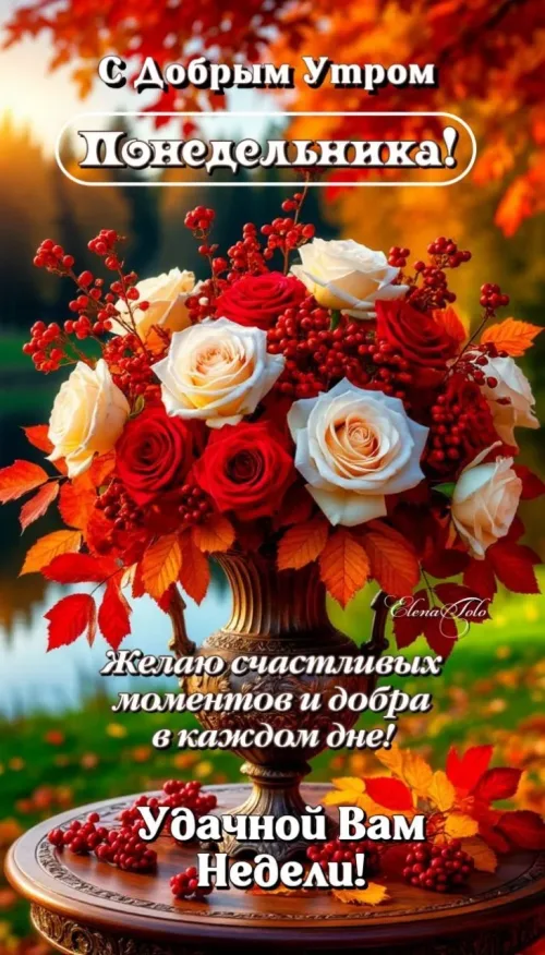 Открытка с Добрый Утром Понедельника и цветами