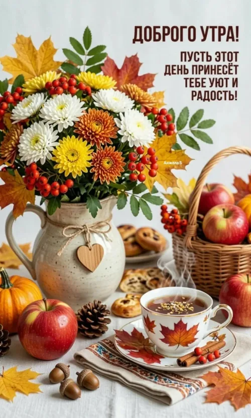 Открытка с добрым утром и осенними цветами