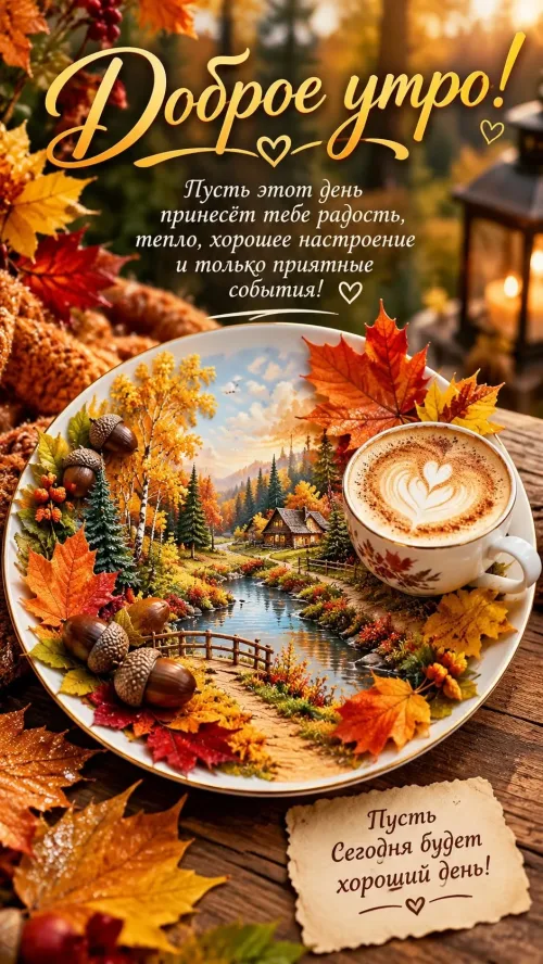 Открытка с добрым утром и осенним пейзажем