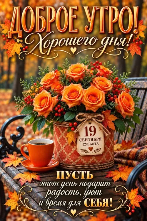 Открытка с добрым утром и осенним букетом