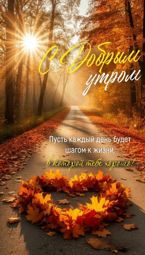 Открытка с добрым утром осенью в осеннем лесу