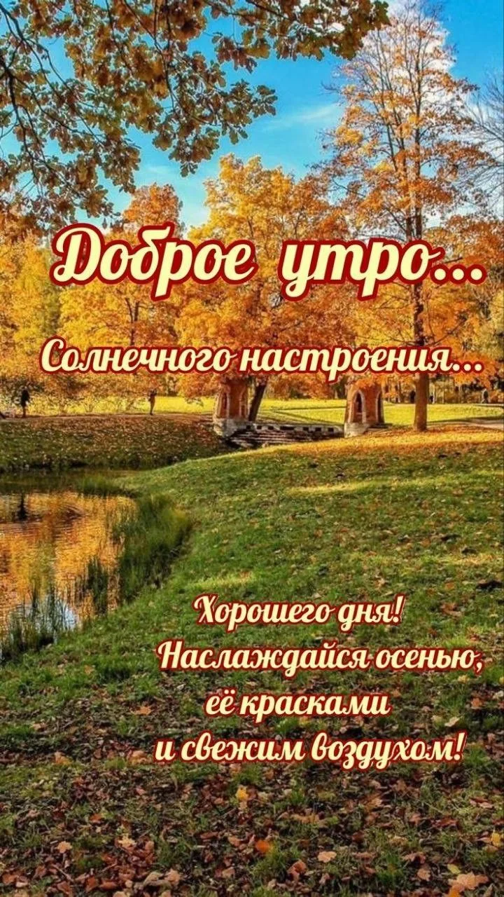 Открытка с добрым утром и осенним пейзажем