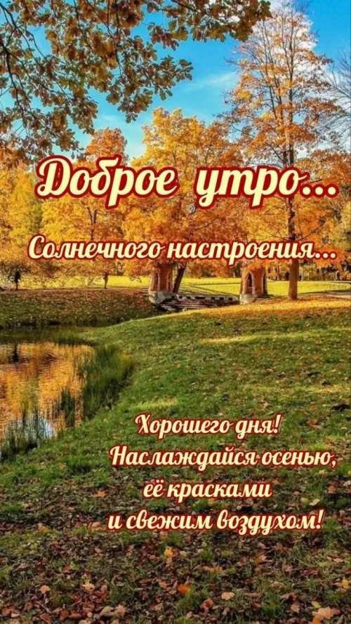 Открытка с добрым утром и осенним пейзажем